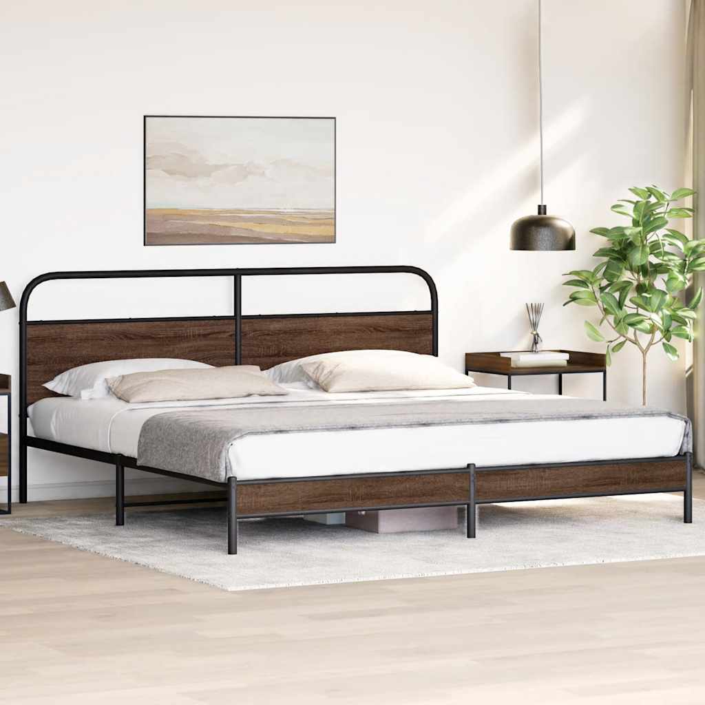 Bedframe zonder matras metaal bruin eikenkleur 180x200 cm is nu te koop bij PeponiXL, paradijselijk wonen!