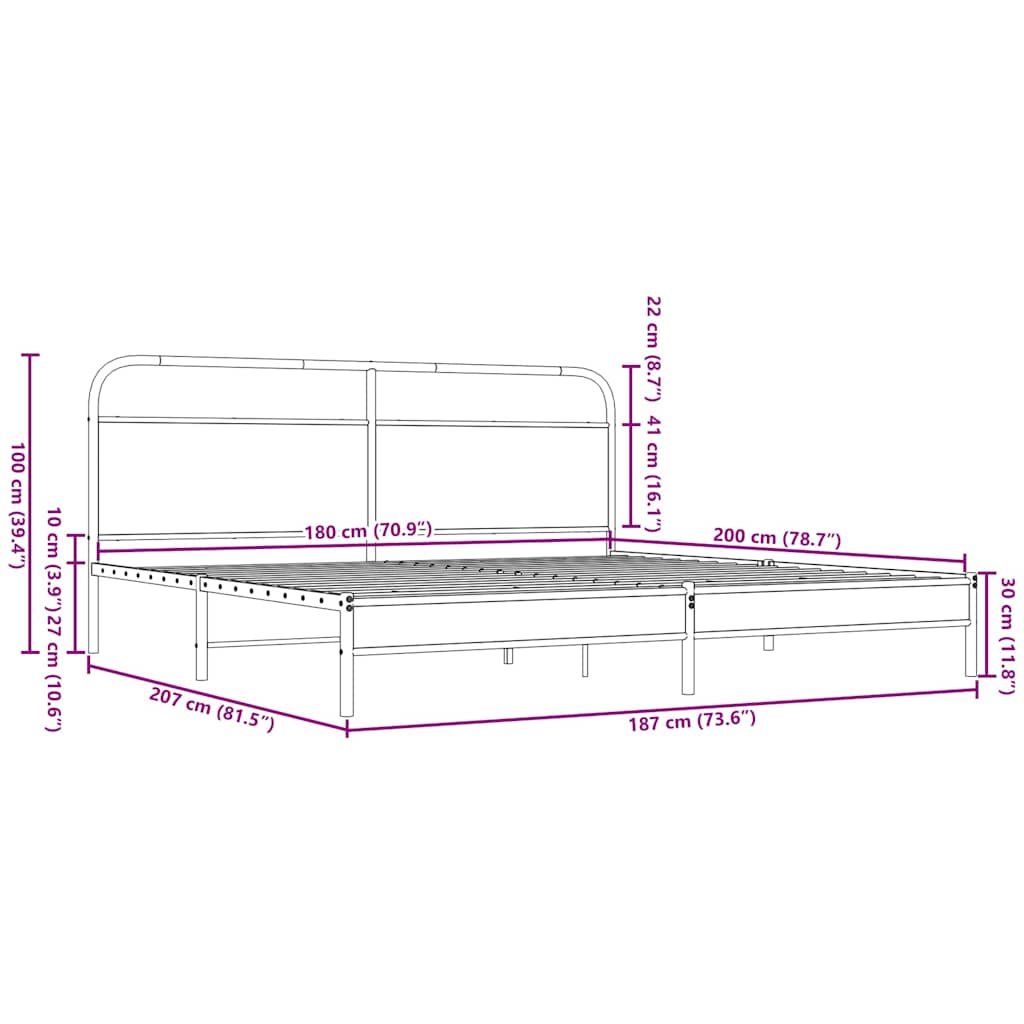 Bedframe zonder matras metaal bruin eikenkleur 180x200 cm is nu te koop bij PeponiXL, paradijselijk wonen!