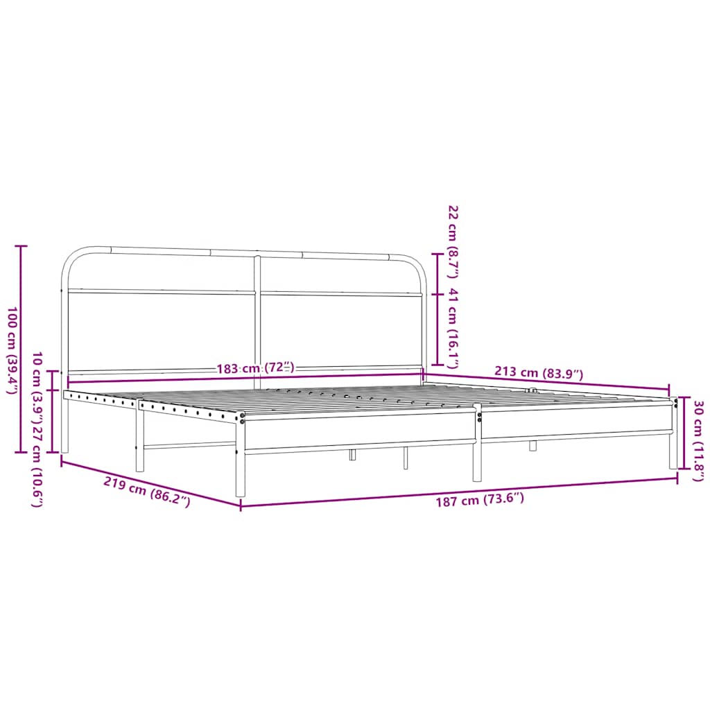 Bedframe zonder matras metaal bruin eikenkleur 183x213 cm is nu te koop bij PeponiXL, paradijselijk wonen!