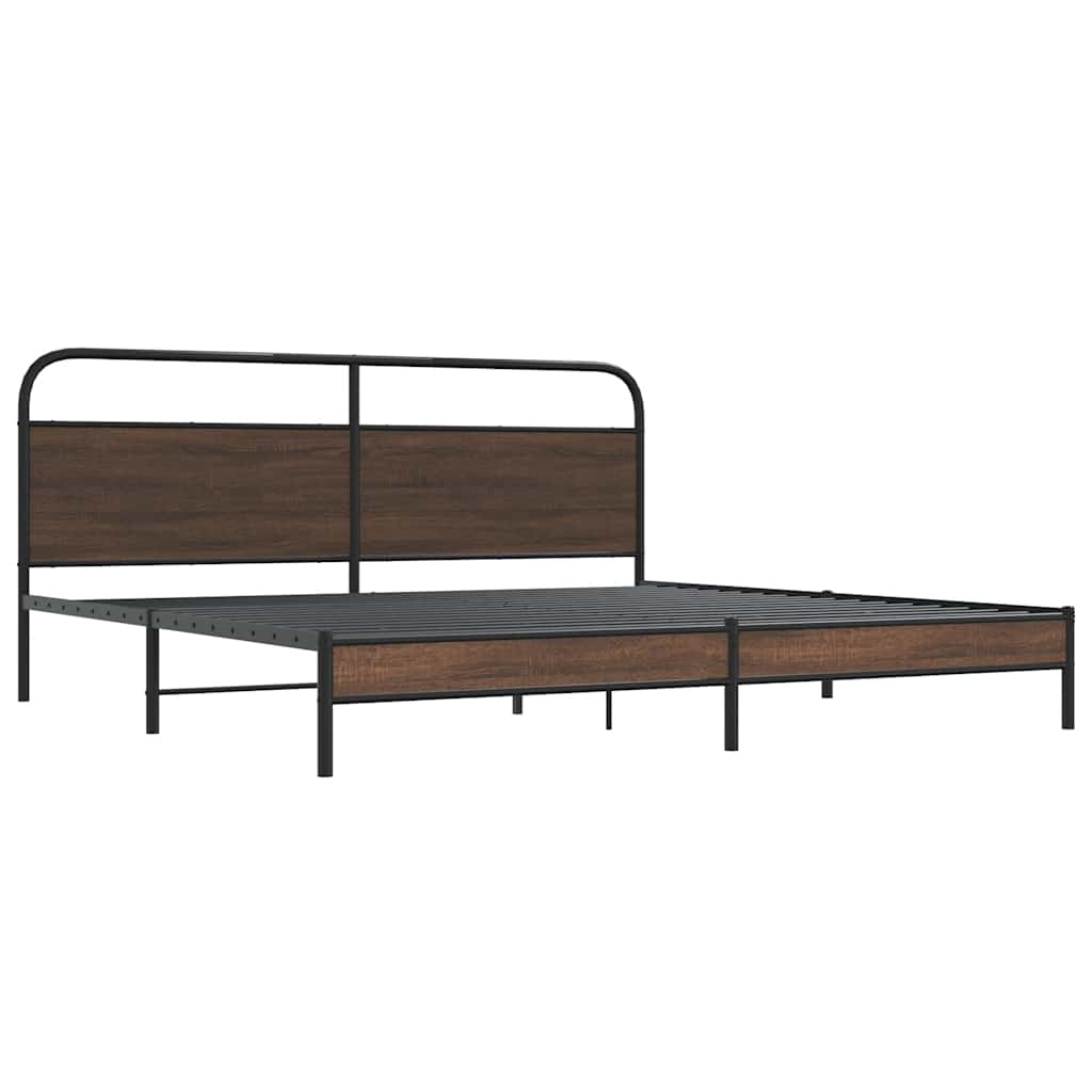Bedframe zonder matras metaal bruin eikenkleur 193x203 cm is nu te koop bij PeponiXL, paradijselijk wonen!