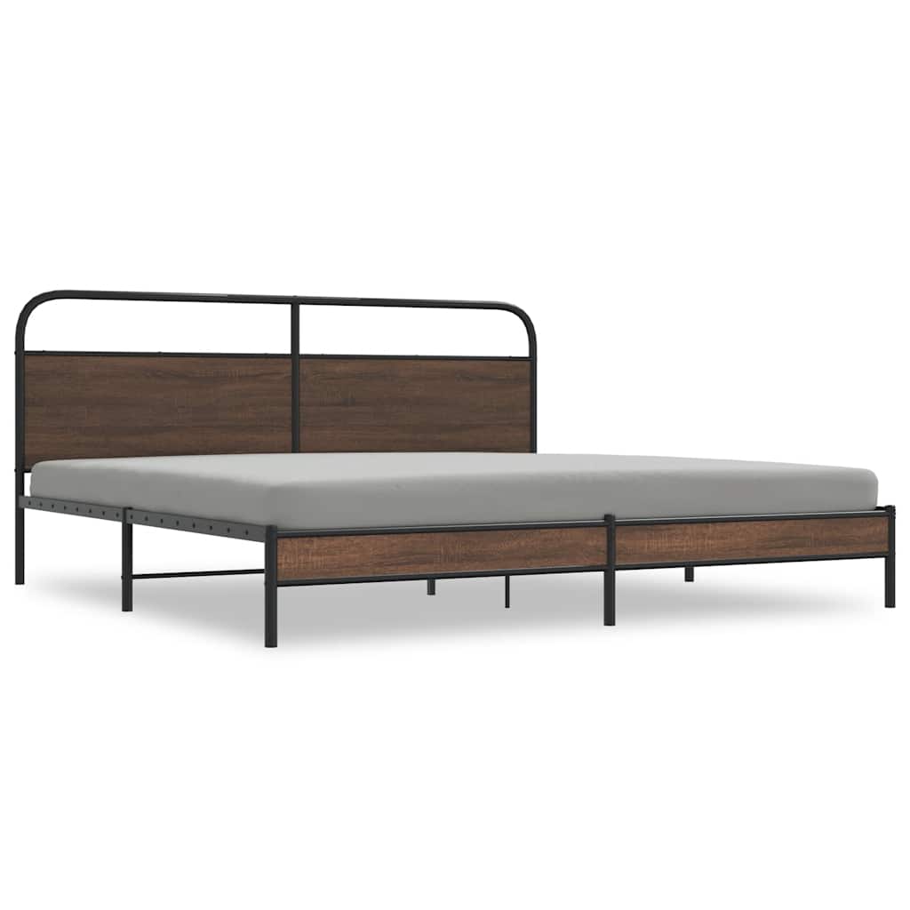 Bedframe zonder matras metaal bruin eikenkleurig 200x200 cm is nu te koop bij PeponiXL, paradijselijk wonen!