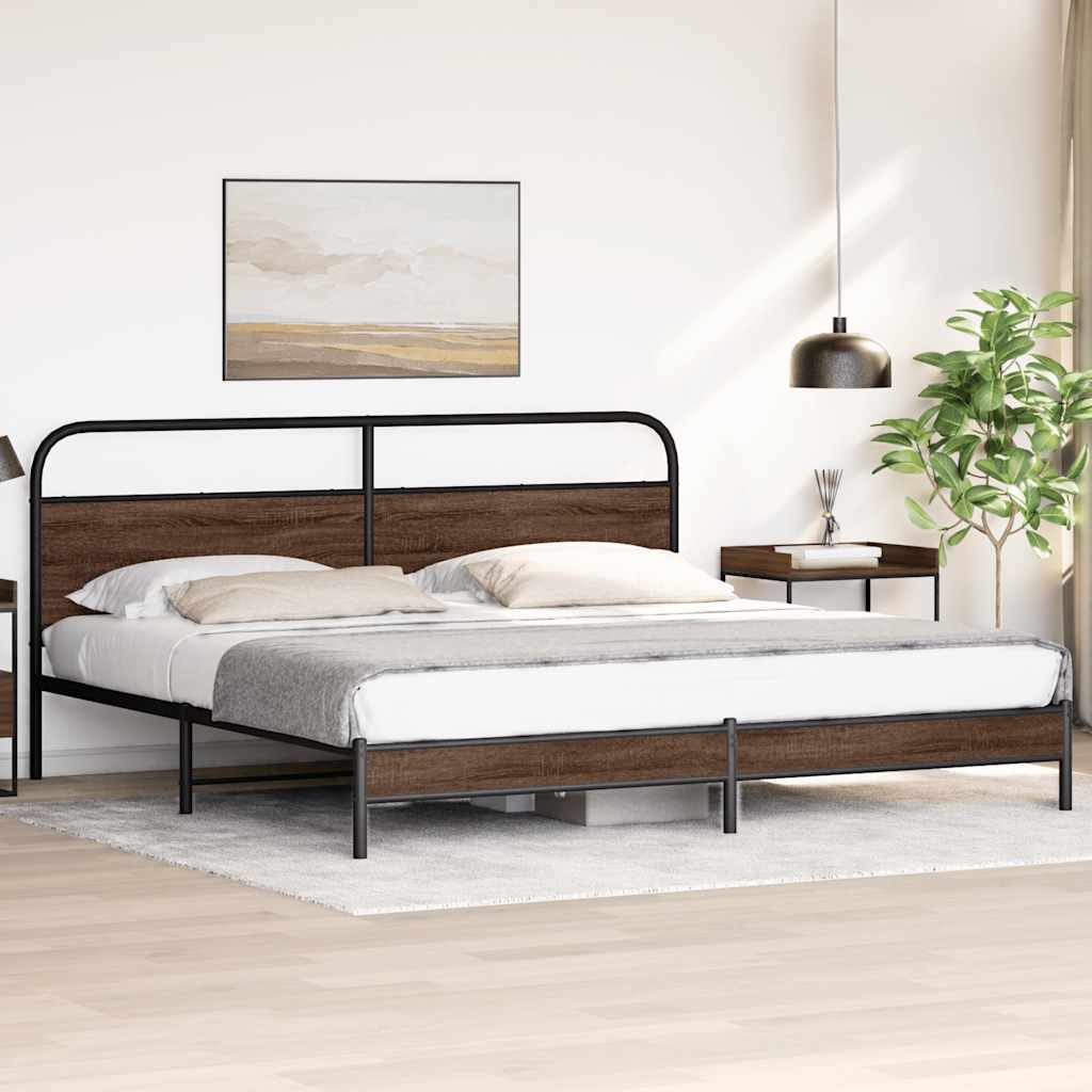 Bedframe zonder matras metaal bruin eikenkleurig 200x200 cm is nu te koop bij PeponiXL, paradijselijk wonen!