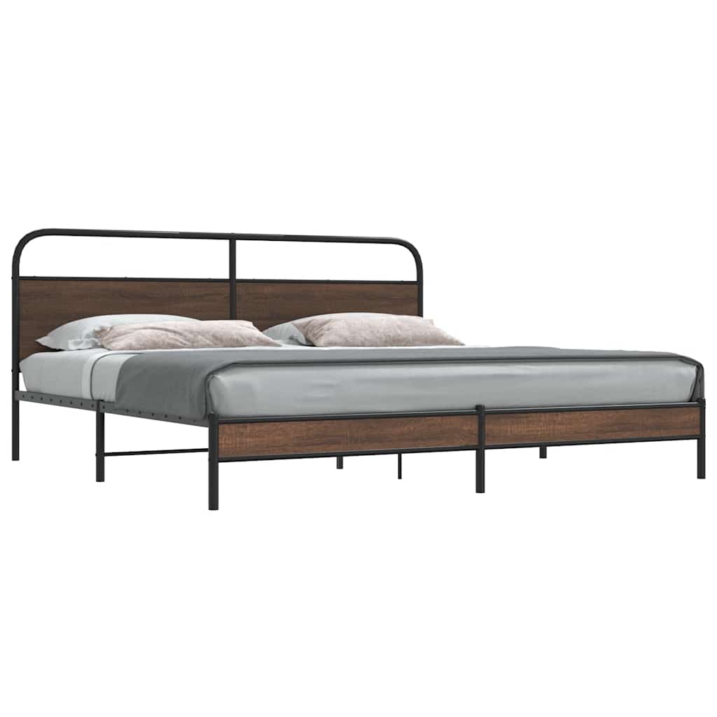 Bedframe zonder matras metaal bruin eikenkleurig 200x200 cm is nu te koop bij PeponiXL, paradijselijk wonen!
