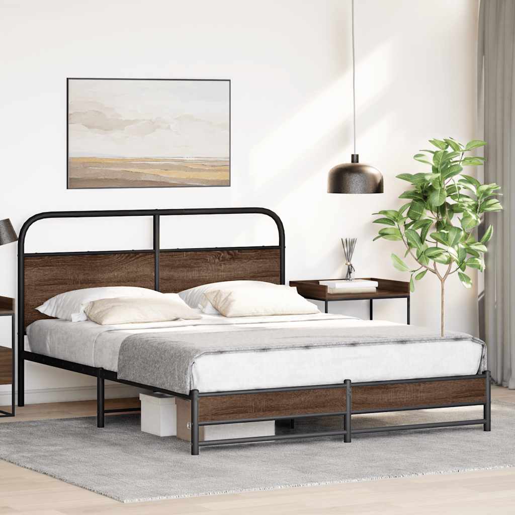 Bedframe zonder matras metaal bruin eikenkleurig 160x200 cm is nu te koop bij PeponiXL, paradijselijk wonen!