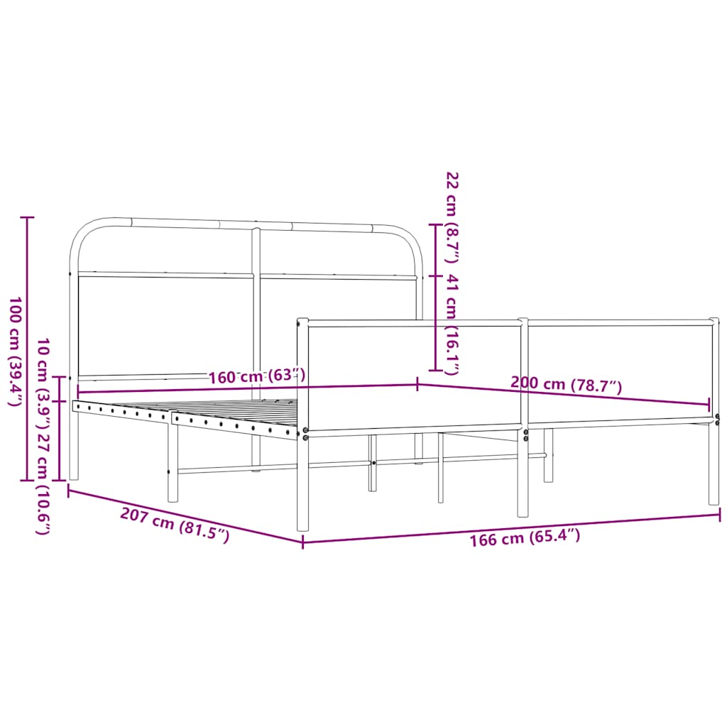 Bedframe zonder matras metaal bruin eikenkleurig 160x200 cm is nu te koop bij PeponiXL, paradijselijk wonen!