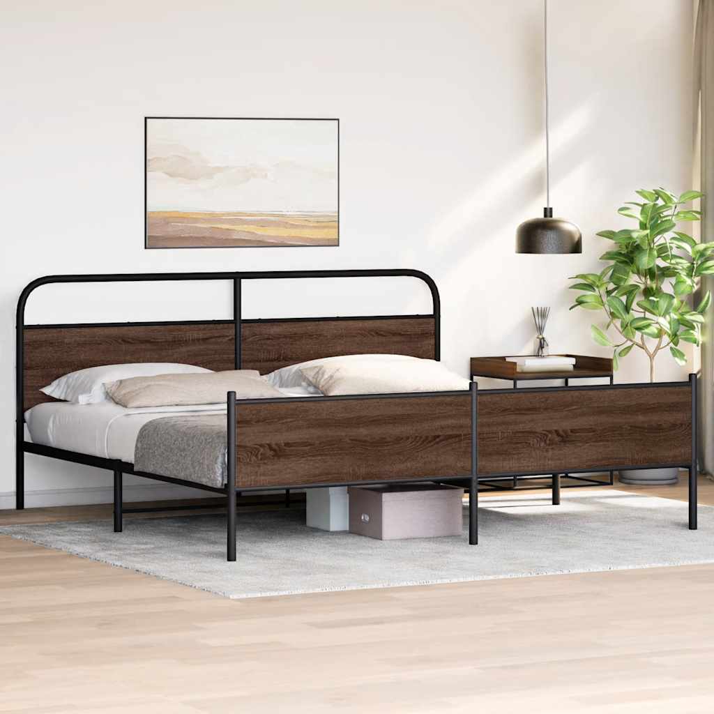 Bedframe zonder matras metaal bruin eikenkleur 180x200 cm is nu te koop bij PeponiXL, paradijselijk wonen!