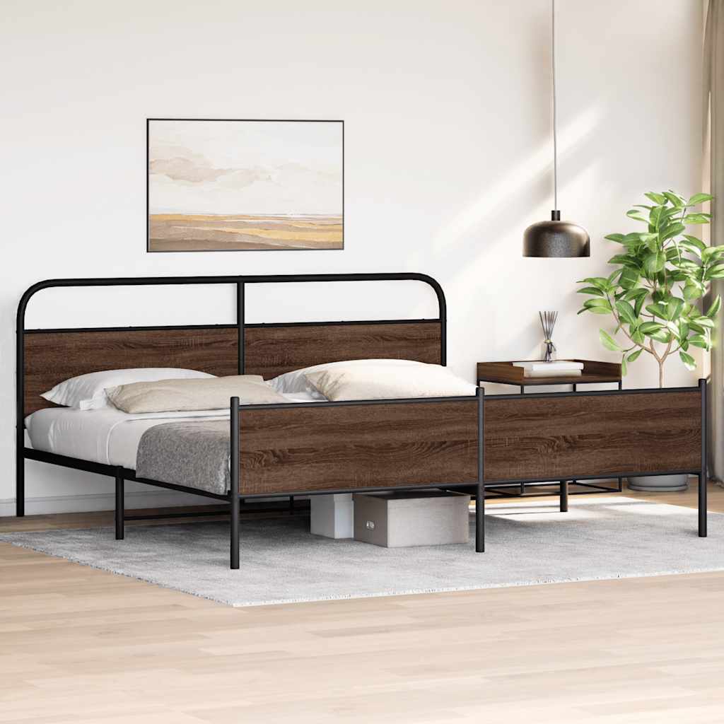 Bedframe zonder matras metaal bruin eikenkleurig 200x200 cm is nu te koop bij PeponiXL, paradijselijk wonen!