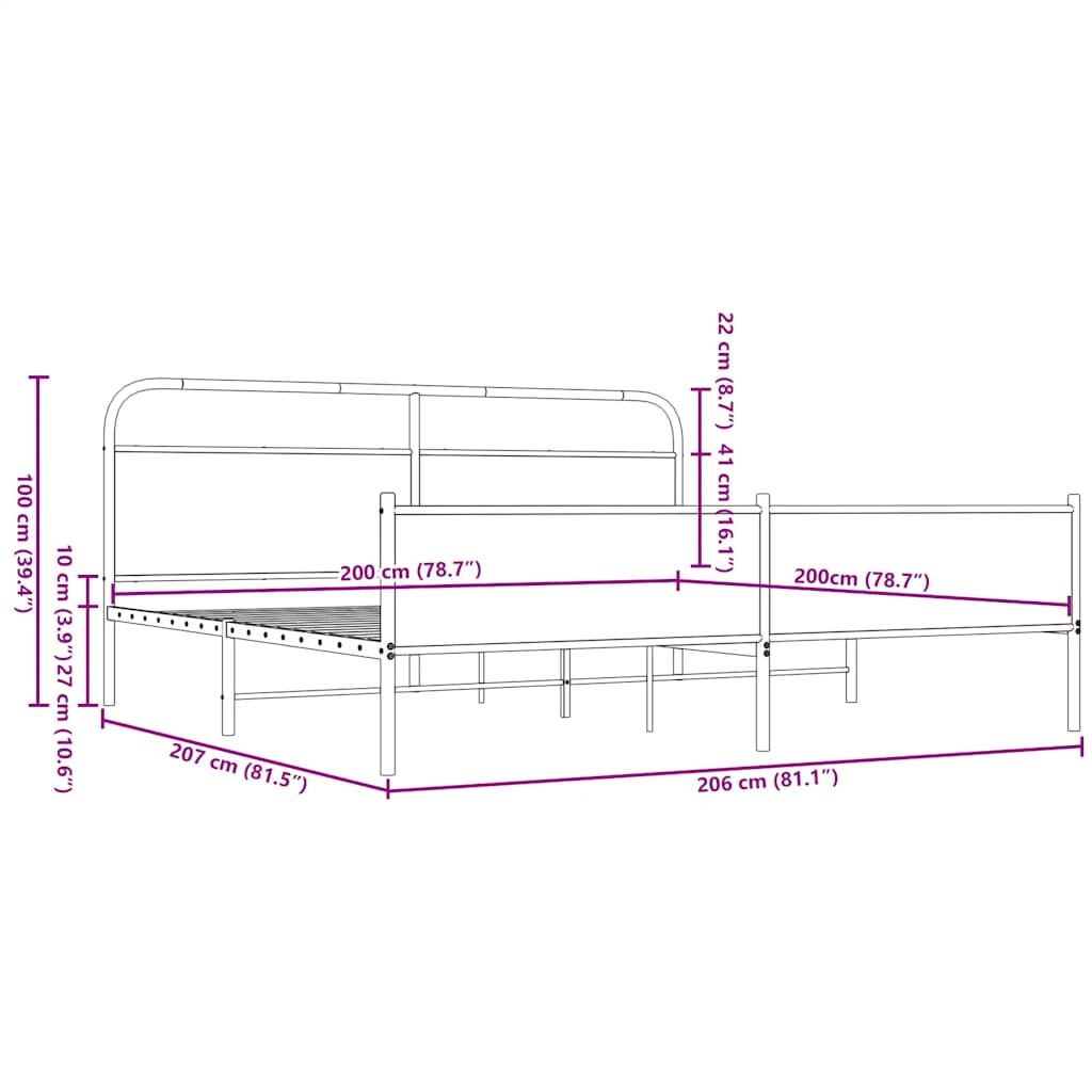 Bedframe zonder matras metaal bruin eikenkleurig 200x200 cm is nu te koop bij PeponiXL, paradijselijk wonen!