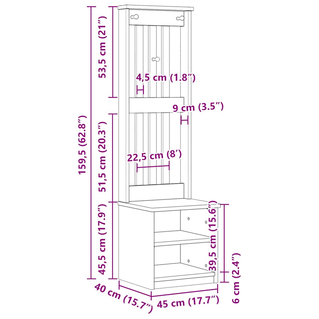 Kapstok SANDNES wit 45x40x159,5 cm massief grenenhout is nu te koop bij PeponiXL, paradijselijk wonen!
