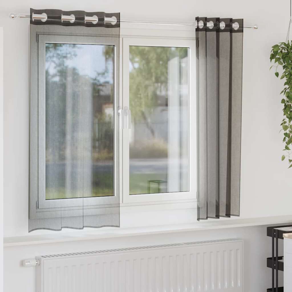 Gordijnen voile met doorvoertules 2 st 140x140 cm zwart is nu te koop bij PeponiXL, paradijselijk wonen!