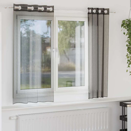 Gordijnen voile met doorvoertules 2 st 140x140 cm zwart is nu te koop bij PeponiXL, paradijselijk wonen!
