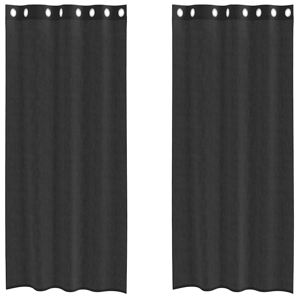 Gordijnen voile met doorvoertules 2 st 140x225 cm zwart is nu te koop bij PeponiXL, paradijselijk wonen!