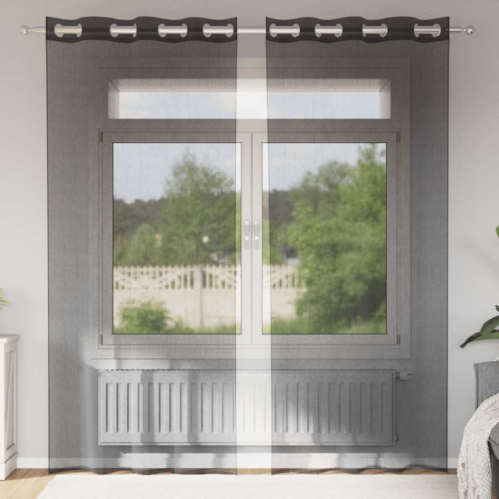 Gordijnen voile met doorvoertules 2 st 140x225 cm zwart is nu te koop bij PeponiXL, paradijselijk wonen!