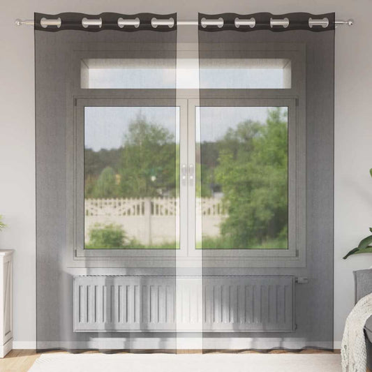 Gordijnen voile met doorvoertules 2 st 140x245 cm zwart is nu te koop bij PeponiXL, paradijselijk wonen!