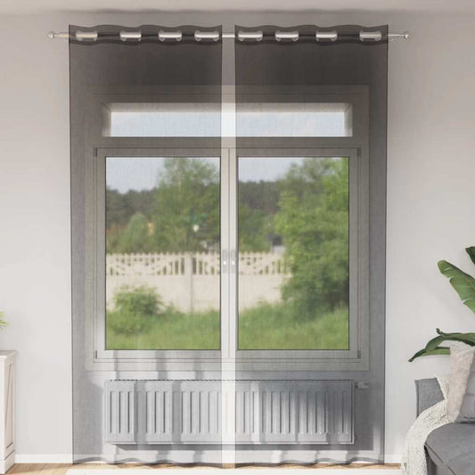 Gordijnen voile met doorvoertules 2 st 140x260 cm zwart is nu te koop bij PeponiXL, paradijselijk wonen!