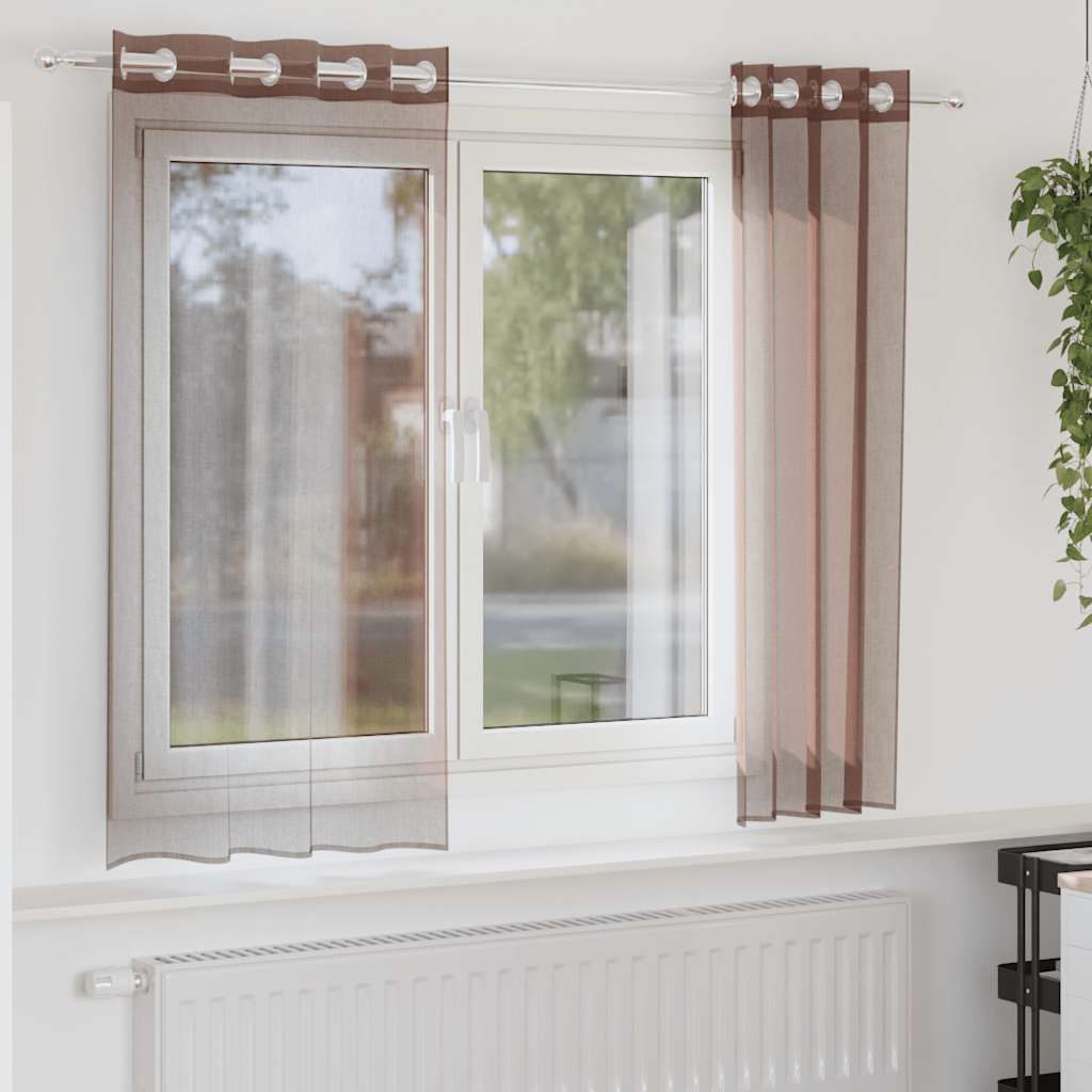 Gordijnen voile met doorvoertules 2 st 140x140 cm bruin is nu te koop bij PeponiXL, paradijselijk wonen!