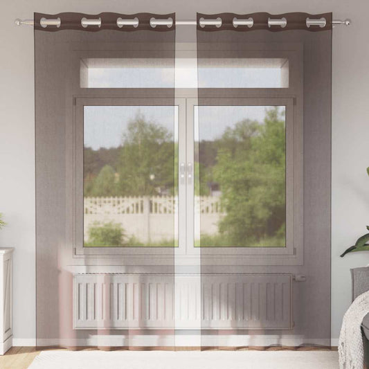 Gordijnen voile met doorvoertules 2 st 140x225 cm bruin is nu te koop bij PeponiXL, paradijselijk wonen!