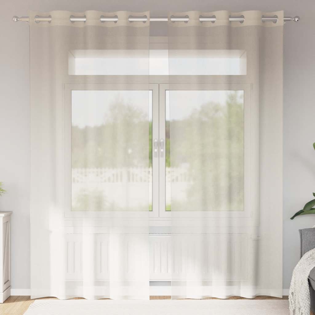 Gordijnen voile met doorvoertules 2 st 140x225 cm crèmekleurig is nu te koop bij PeponiXL, paradijselijk wonen!