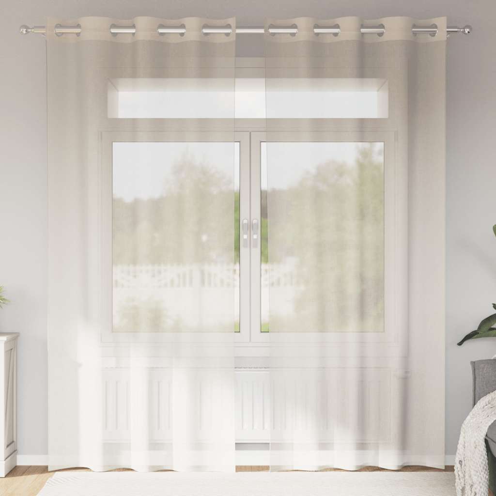 Gordijnen voile met doorvoertules 2 st 140x245 cm crèmekleurig is nu te koop bij PeponiXL, paradijselijk wonen!