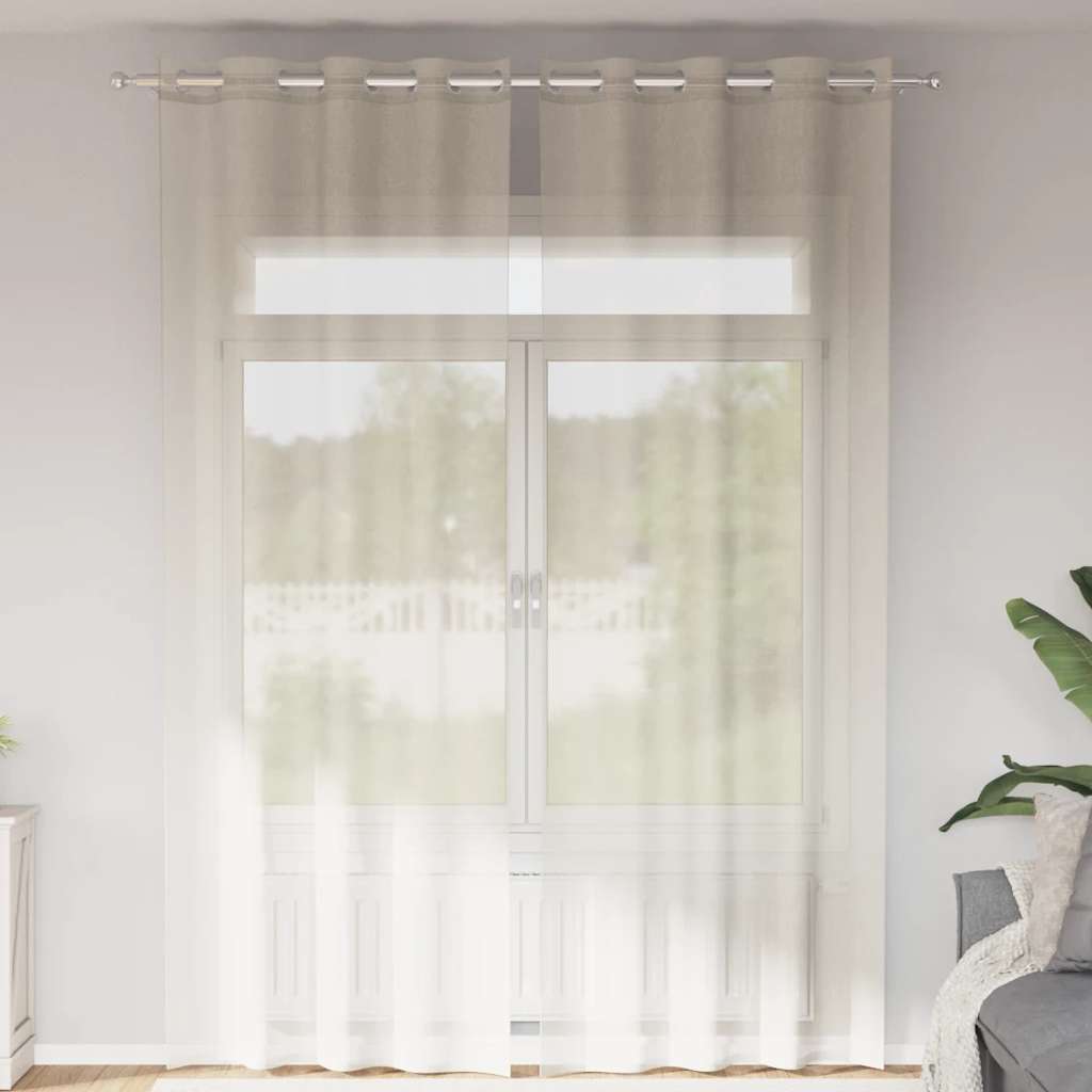 Gordijnen voile met doorvoertules 2 st 140x260 cm crèmekleurig is nu te koop bij PeponiXL, paradijselijk wonen!