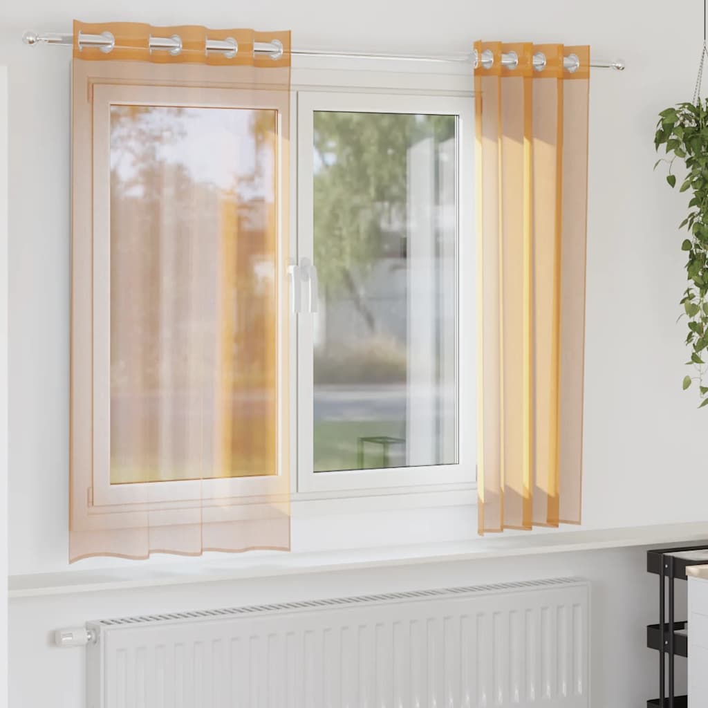 Gordijnen voile met doorvoertules 2 st 140x140 cm oranje is nu te koop bij PeponiXL, paradijselijk wonen!