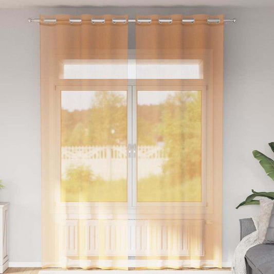 Gordijnen voile met doorvoertules 2 st 140x260 cm oranje is nu te koop bij PeponiXL, paradijselijk wonen!