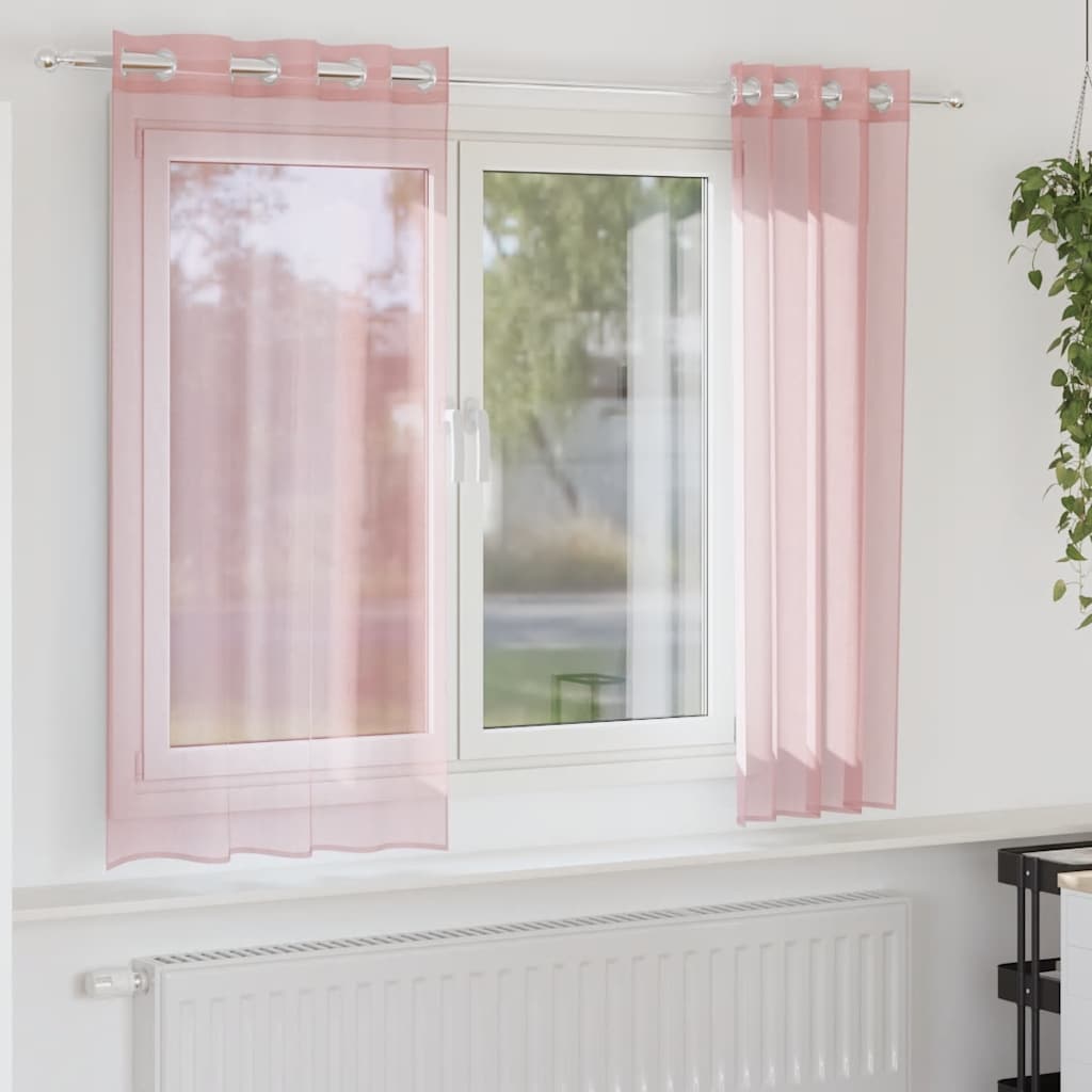 Gordijnen voile met doorvoertules 2 st 140x140 cm roze is nu te koop bij PeponiXL, paradijselijk wonen!