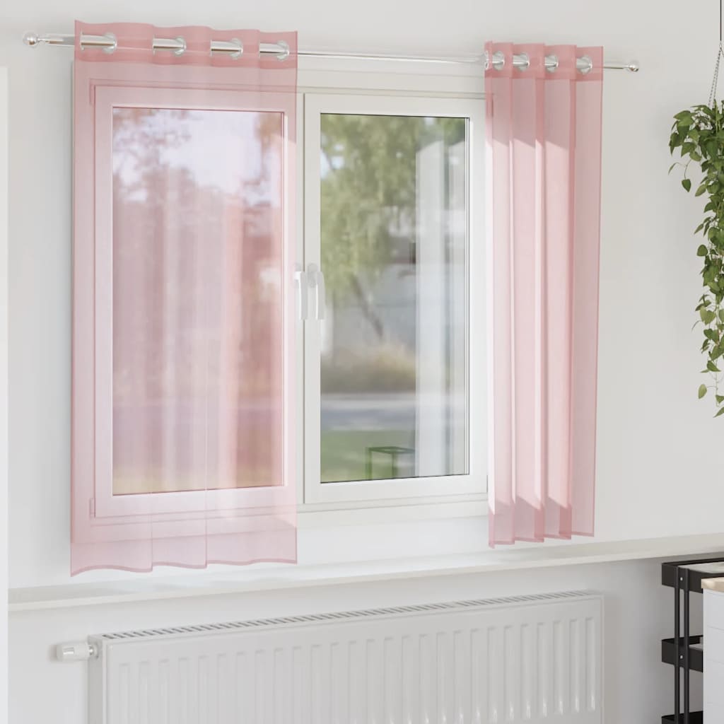 Gordijnen voile met doorvoertules 2 st 140x175 cm roze is nu te koop bij PeponiXL, paradijselijk wonen!