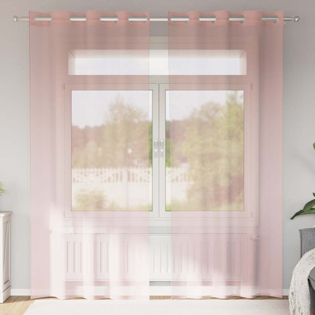 Gordijnen voile met doorvoertules 2 st 140x245 cm roze is nu te koop bij PeponiXL, paradijselijk wonen!