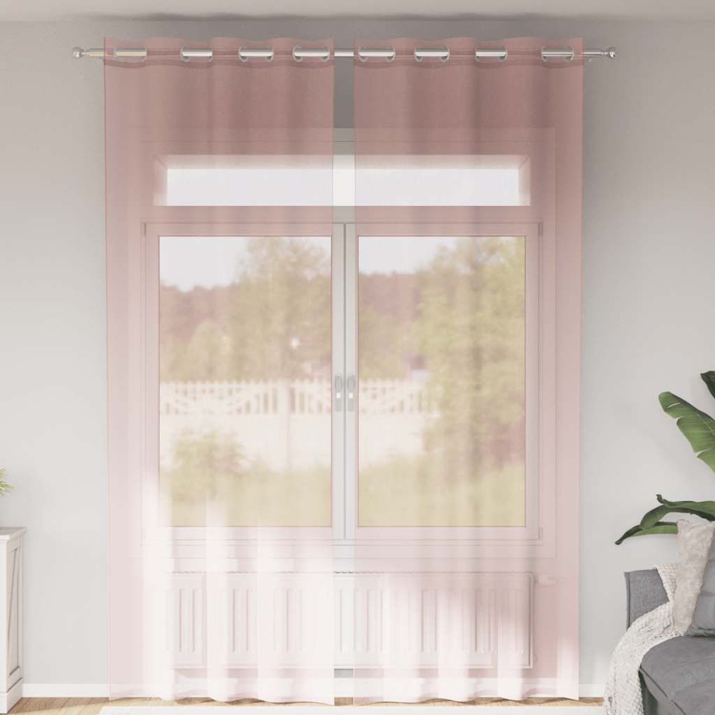 Gordijnen Voile met doorvoertules 2 st 140x260 cm roze is nu te koop bij PeponiXL, paradijselijk wonen!