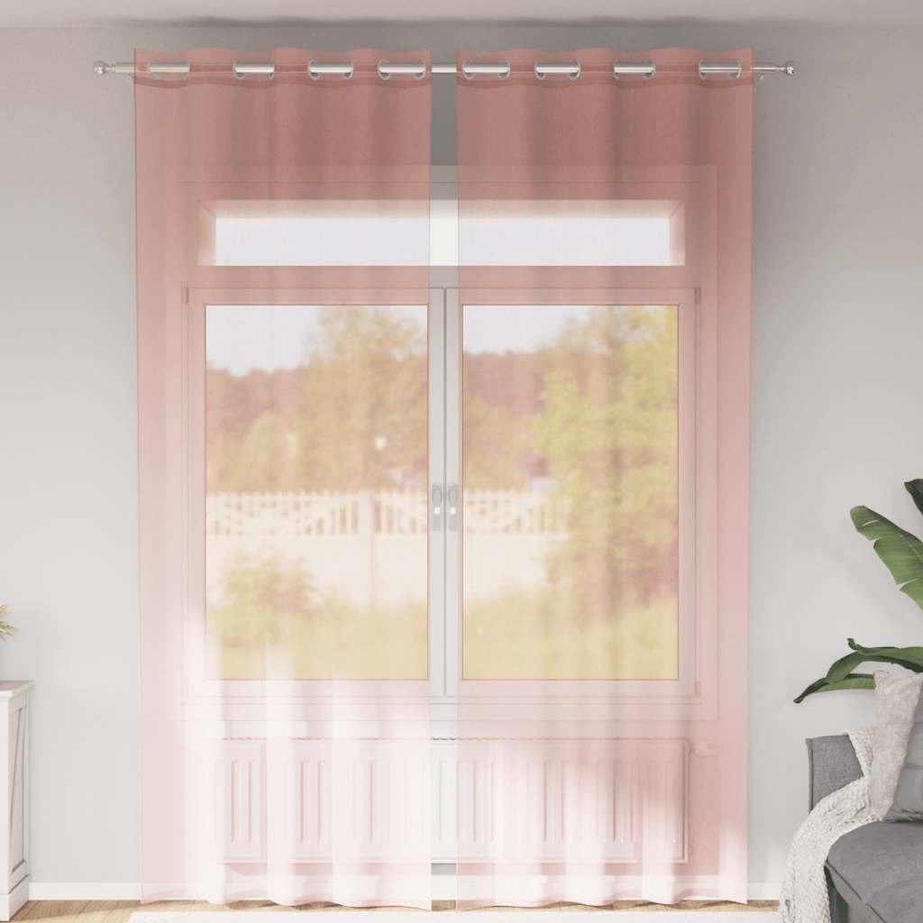 Gordijnen voile met doorvoertules 2 st 140x300 cm roze is nu te koop bij PeponiXL, paradijselijk wonen!