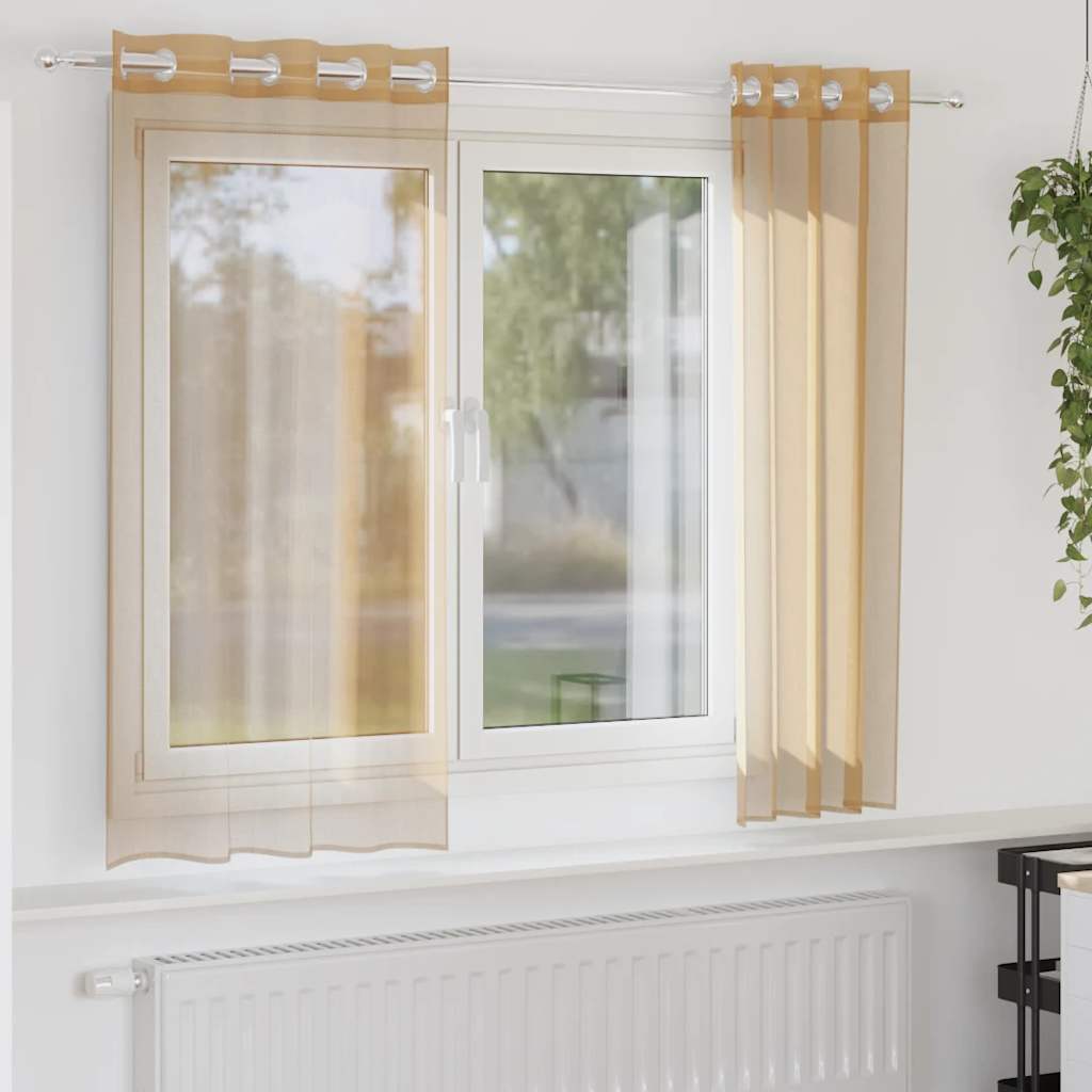 Gordijnen Voile met doorvoertules 2 st zand is nu te koop bij PeponiXL, paradijselijk wonen!