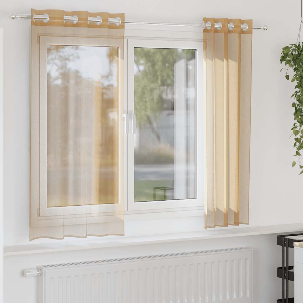 Gordijnen Voile met doorvoertules 2 st zand is nu te koop bij PeponiXL, paradijselijk wonen!
