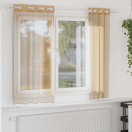 Gordijnen Voile met doorvoertules 2 st zand is nu te koop bij PeponiXL, paradijselijk wonen!