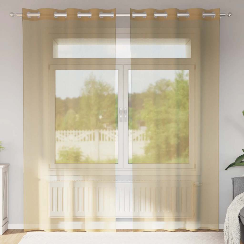 Gordijnen Voile met doorvoertules 2 st zand is nu te koop bij PeponiXL, paradijselijk wonen!