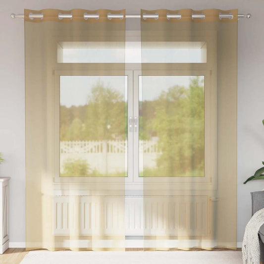 Gordijnen Voile met doorvoertules 2 st zand is nu te koop bij PeponiXL, paradijselijk wonen!