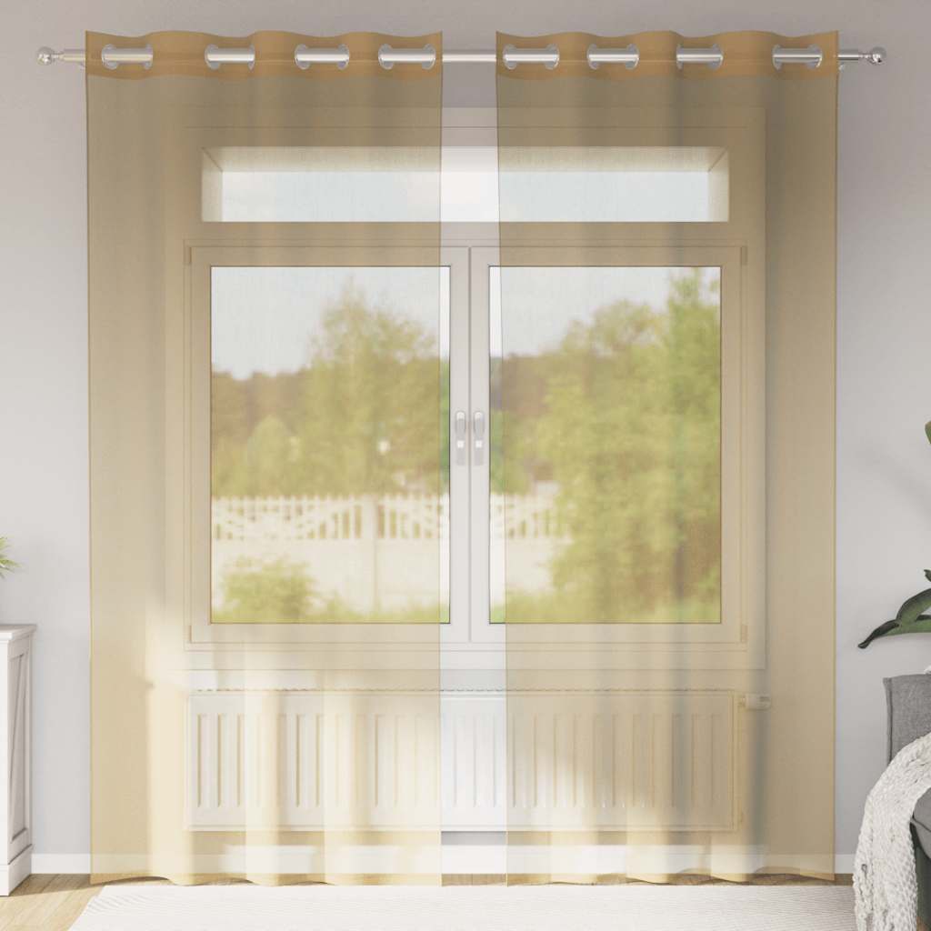 Gordijnen Voile met doorvoertules 2 st zand is nu te koop bij PeponiXL, paradijselijk wonen!