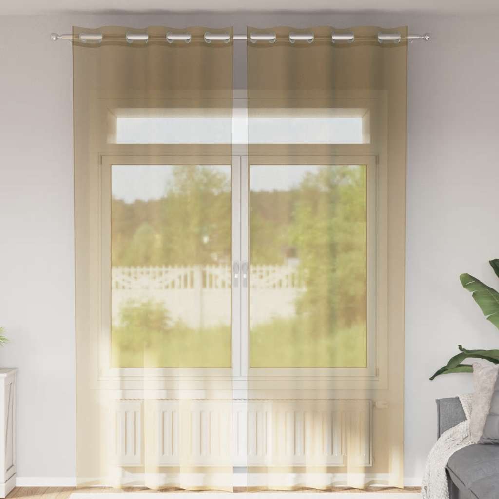 Gordijnen Voile met doorvoertules 2 st zand is nu te koop bij PeponiXL, paradijselijk wonen!