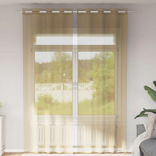 Gordijnen Voile met doorvoertules 2 st zand is nu te koop bij PeponiXL, paradijselijk wonen!