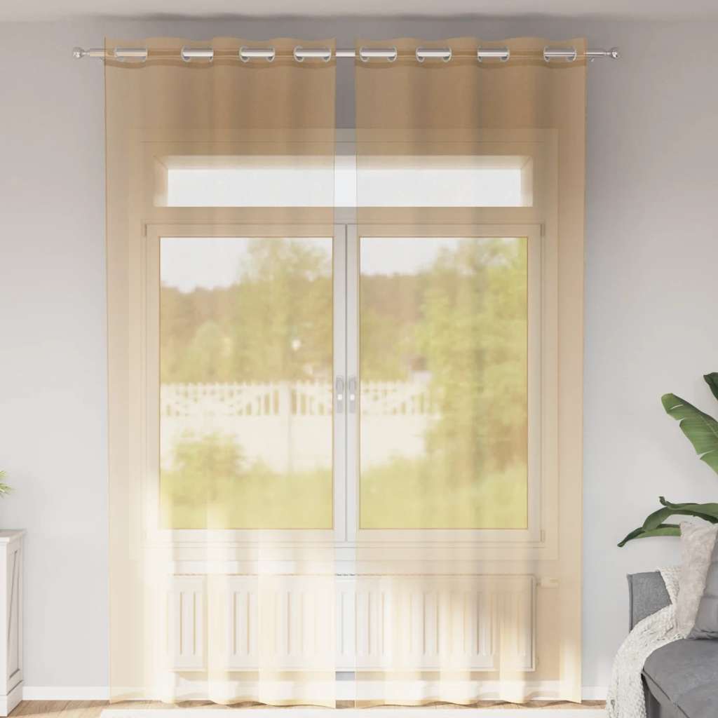 Gordijnen Voile met doorvoertules 2 st zand is nu te koop bij PeponiXL, paradijselijk wonen!