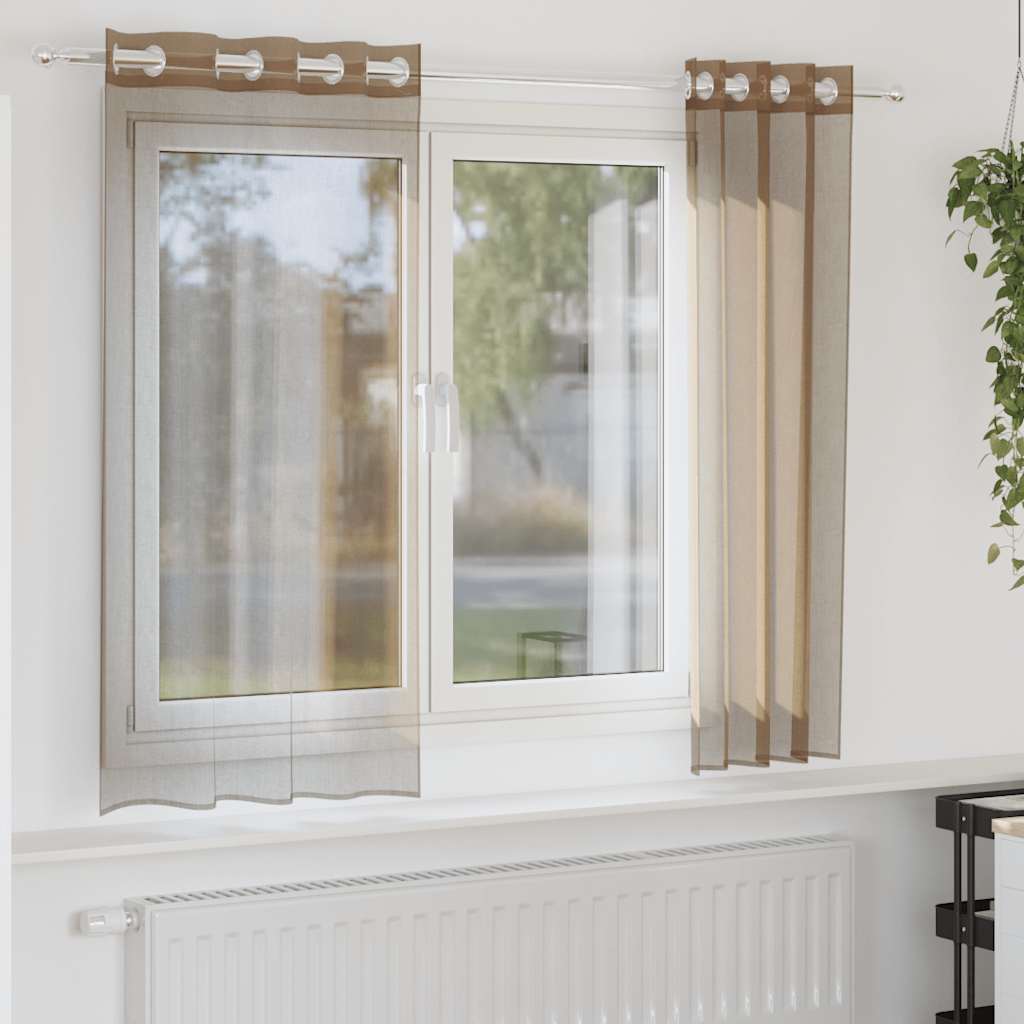 Gordijnen voile met doorvoertules 2 st lichtbruin is nu te koop bij PeponiXL, paradijselijk wonen!