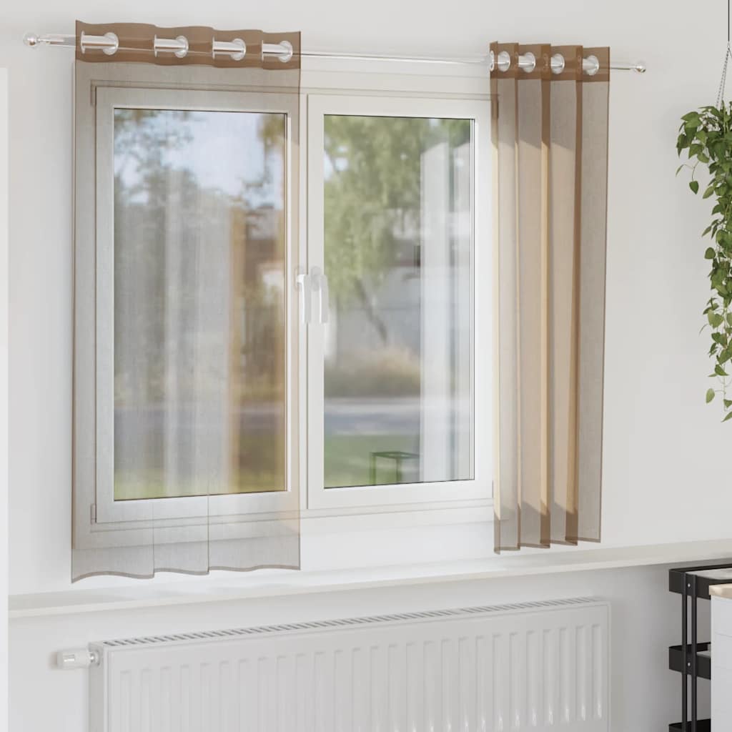 Gordijnen voile met doorvoertules 2 st lichtbruin is nu te koop bij PeponiXL, paradijselijk wonen!