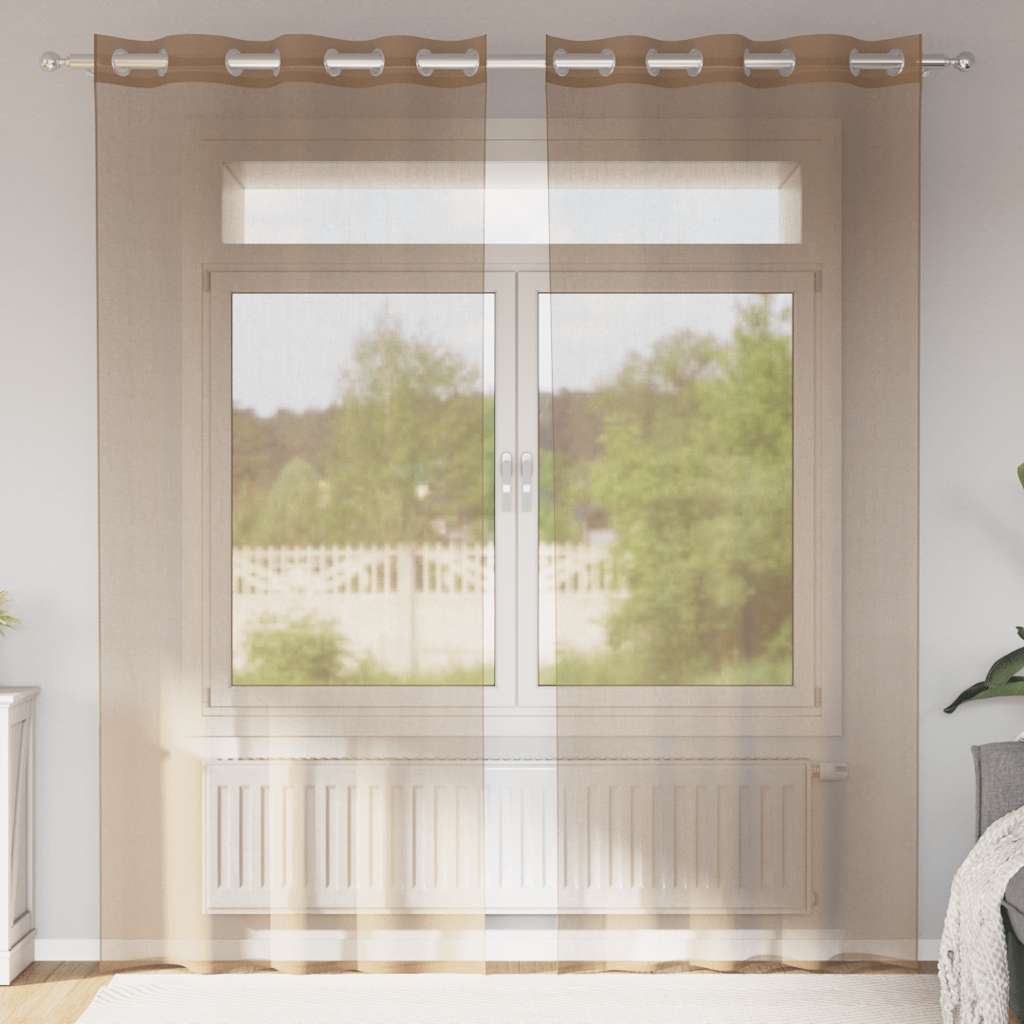Gordijnen voile met doorvoertules 2 st lichtbruin is nu te koop bij PeponiXL, paradijselijk wonen!