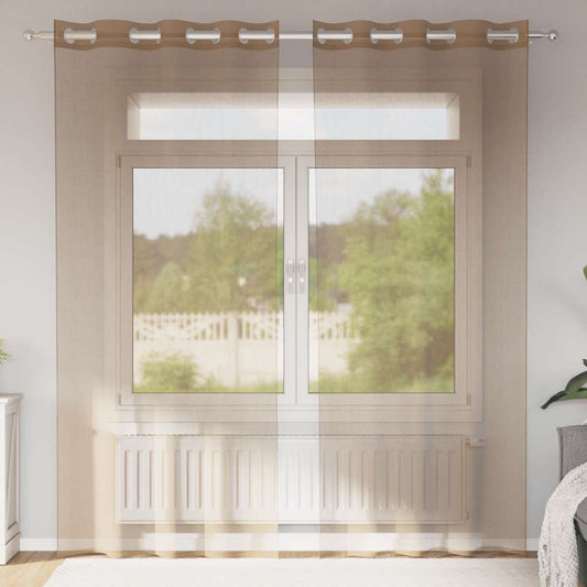 Gordijnen voile met doorvoertules 2 st lichtbruin is nu te koop bij PeponiXL, paradijselijk wonen!