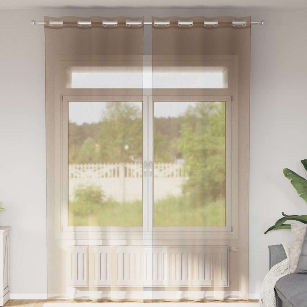 Gordijnen voile met doorvoertules 2 st lichtbruin is nu te koop bij PeponiXL, paradijselijk wonen!