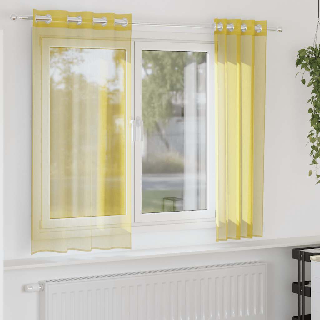 Gordijnen voile met doorvoertules 2 st geel is nu te koop bij PeponiXL, paradijselijk wonen!