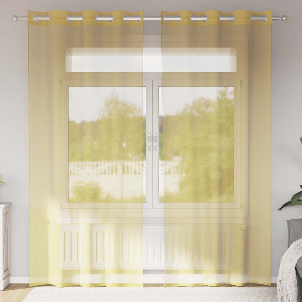 Gordijnen voile met doorvoertules 2 st geel is nu te koop bij PeponiXL, paradijselijk wonen!