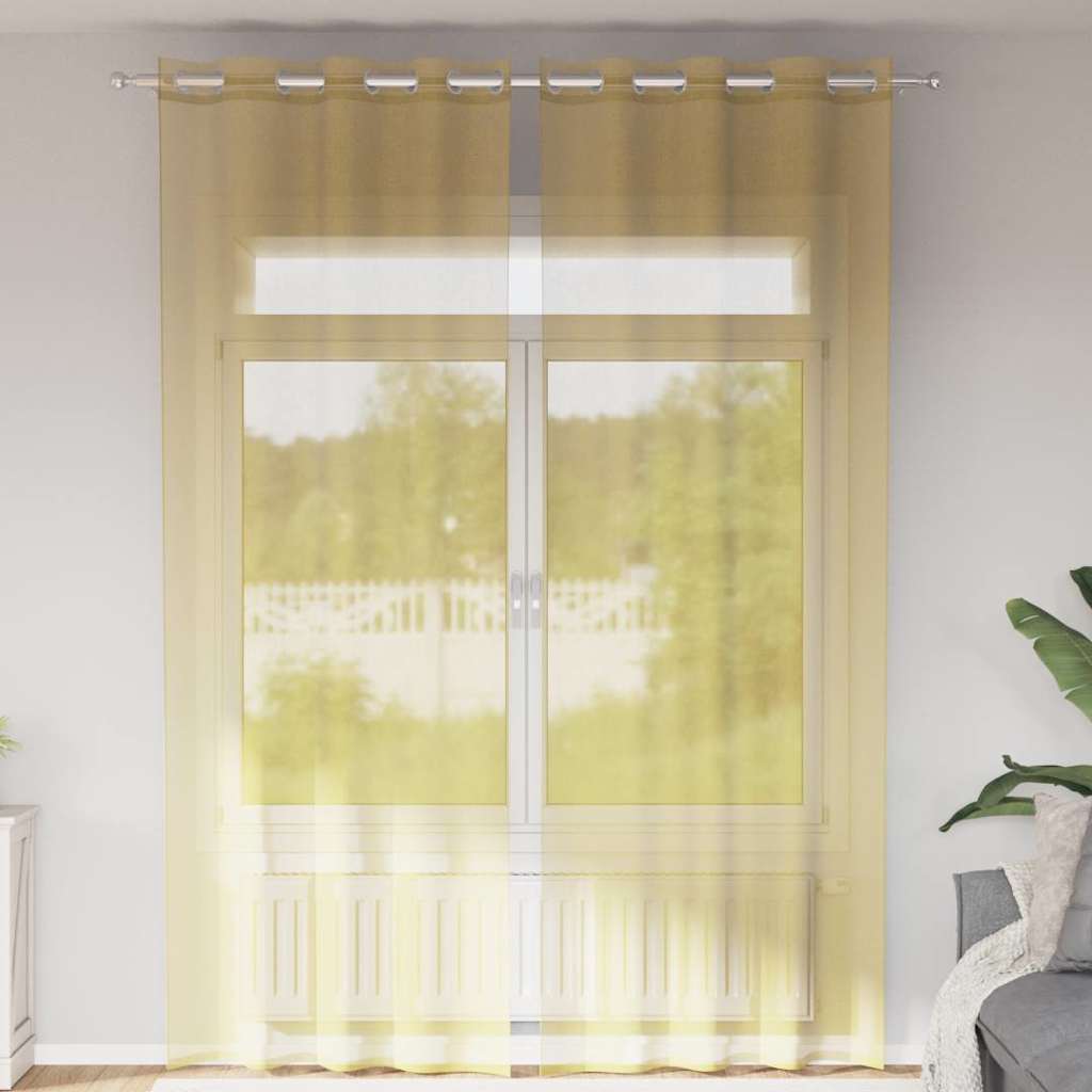 Gordijnen voile met doorvoertules 2 st geel is nu te koop bij PeponiXL, paradijselijk wonen!
