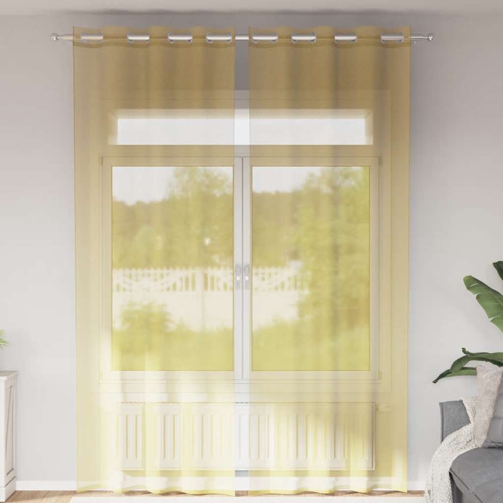 Gordijnen voile met doorvoertules 2 st geel is nu te koop bij PeponiXL, paradijselijk wonen!
