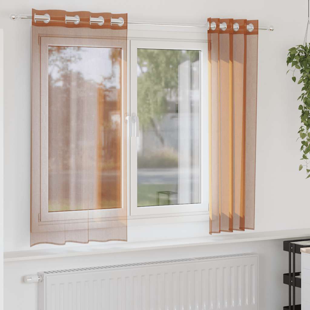 Gordijnen voile met doorvoertules 2 st terracotta is nu te koop bij PeponiXL, paradijselijk wonen!